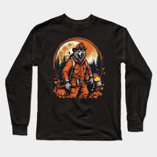 Werewolf fireman with full moon halloween design Long Sleeve T-Shirt